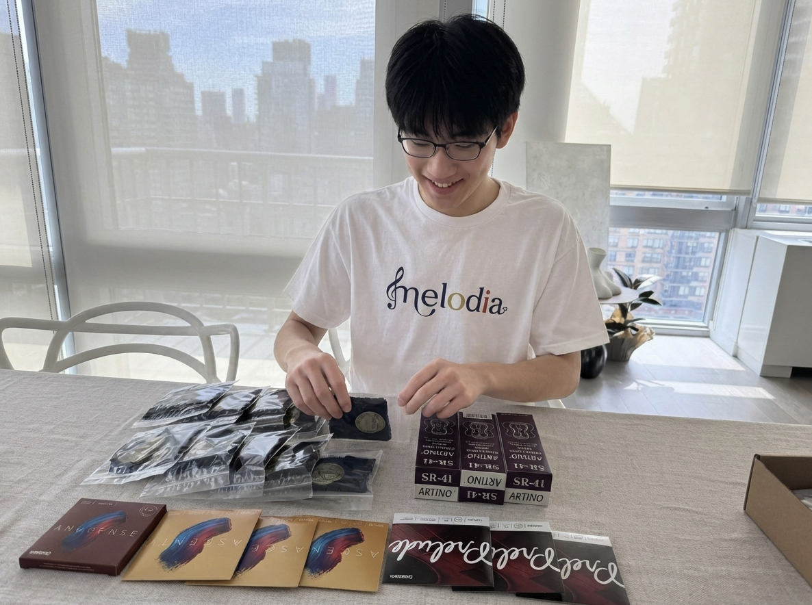 Justin Koo organizing instrument supplies