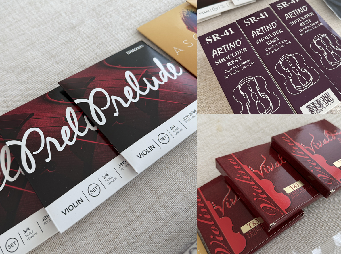 Strings and accessories sorted