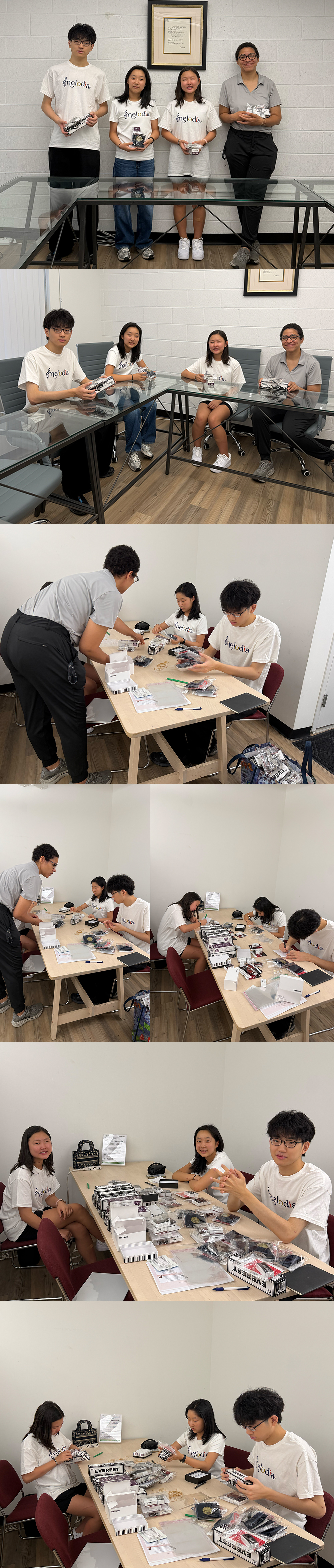 Melodia team packing welcome packets for incoming Opus 118 students